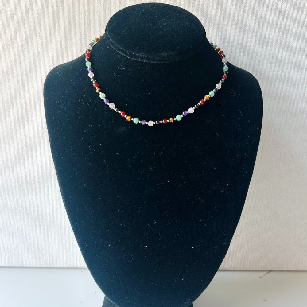 Vintage Colorful Beaded Choker Necklace – Multicolor Boho Style